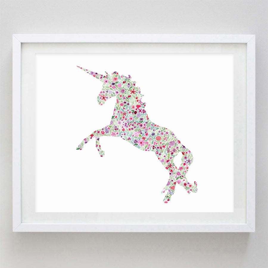 Unicorn 2 Floral Watercolor Print