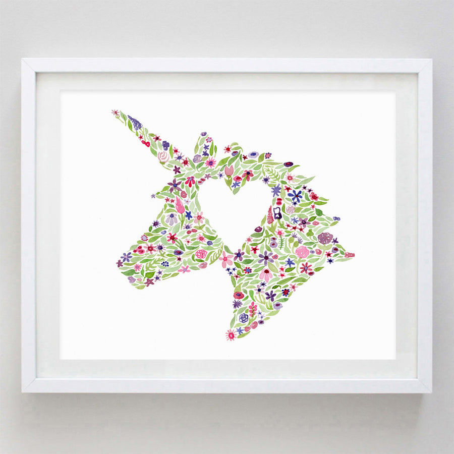 art print - unicorn floral watercolor print - carly rae studio