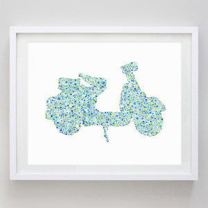 art print - blue vespa floral watercolor print - carly rae studio