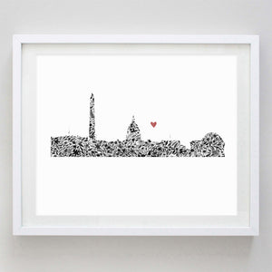 Washington DC Skyline Floral Watercolor Print