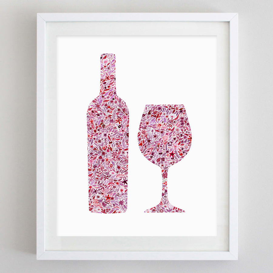 art print - wine floral watercolor print - carly rae studio