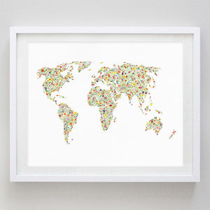 art print - world map floral watercolor print - carly rae studio