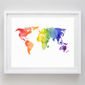World Map Rainbow Watercolor Print