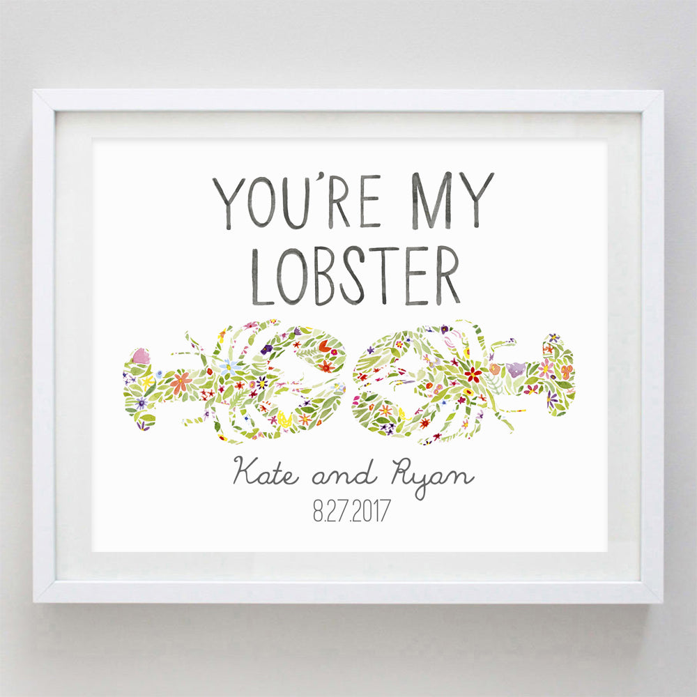 Custom You're My Lobster Floral Watercolor Print