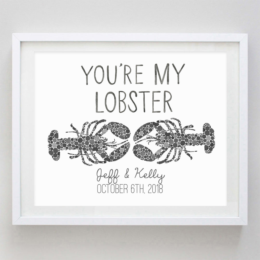 Custom You're My Lobster Black Watercolor Print