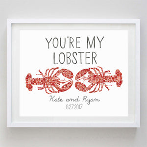 Custom You're My Lobster Black Watercolor Print