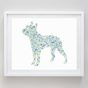 Boston Terrier Floral Watercolor Print