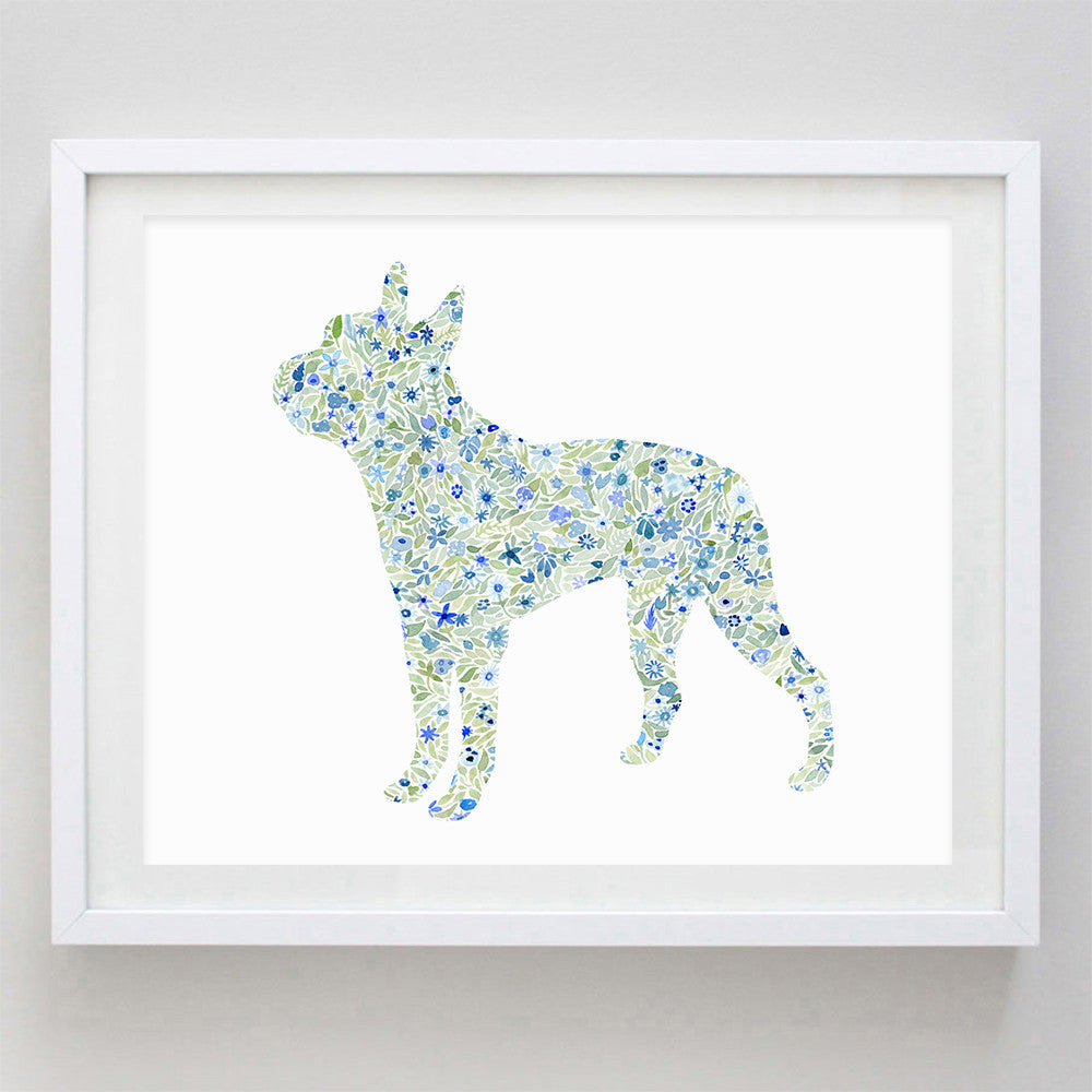 Boston Terrier Floral Watercolor Print