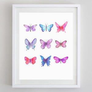 Butterflies Blue Watercolor Print