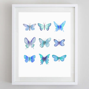 Butterflies Blue Watercolor Print