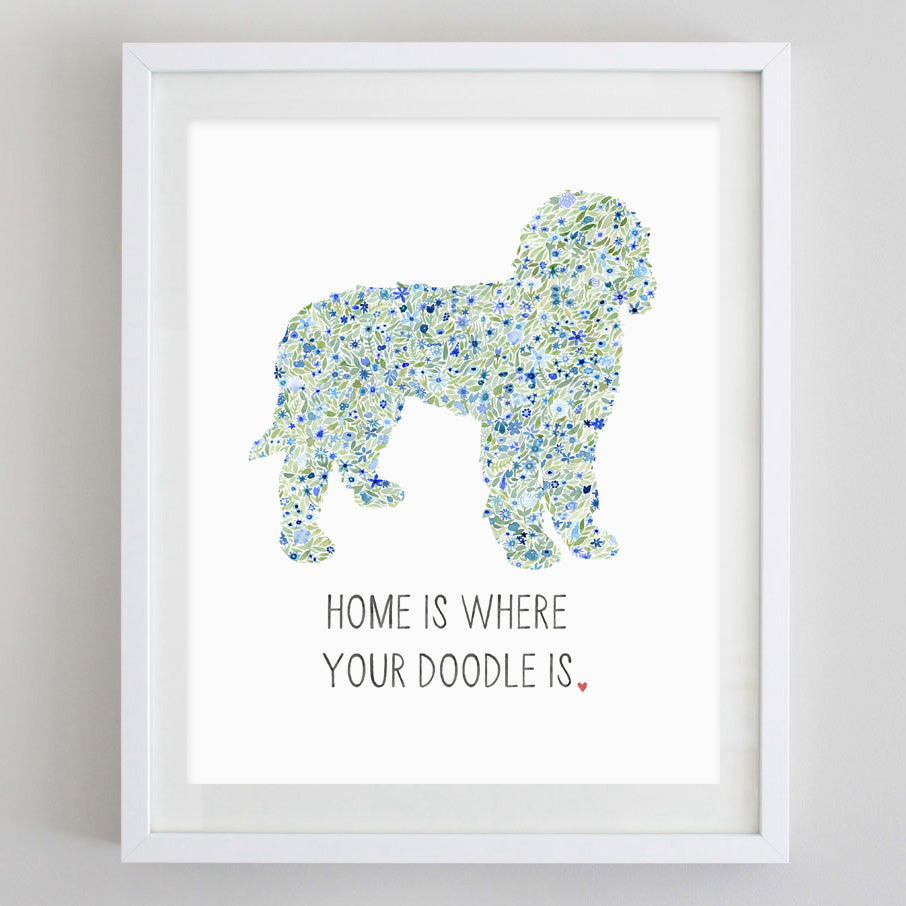 Golden Doodle Home Floral Watercolor Print