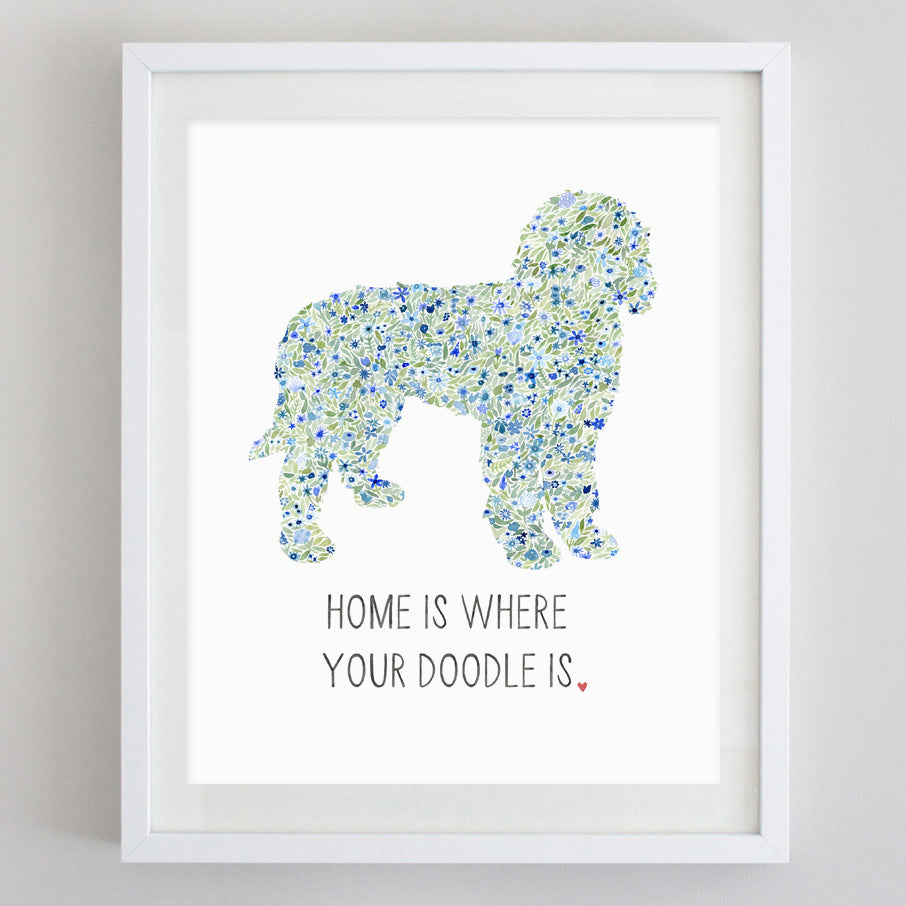 Golden Doodle Home Floral Watercolor Print