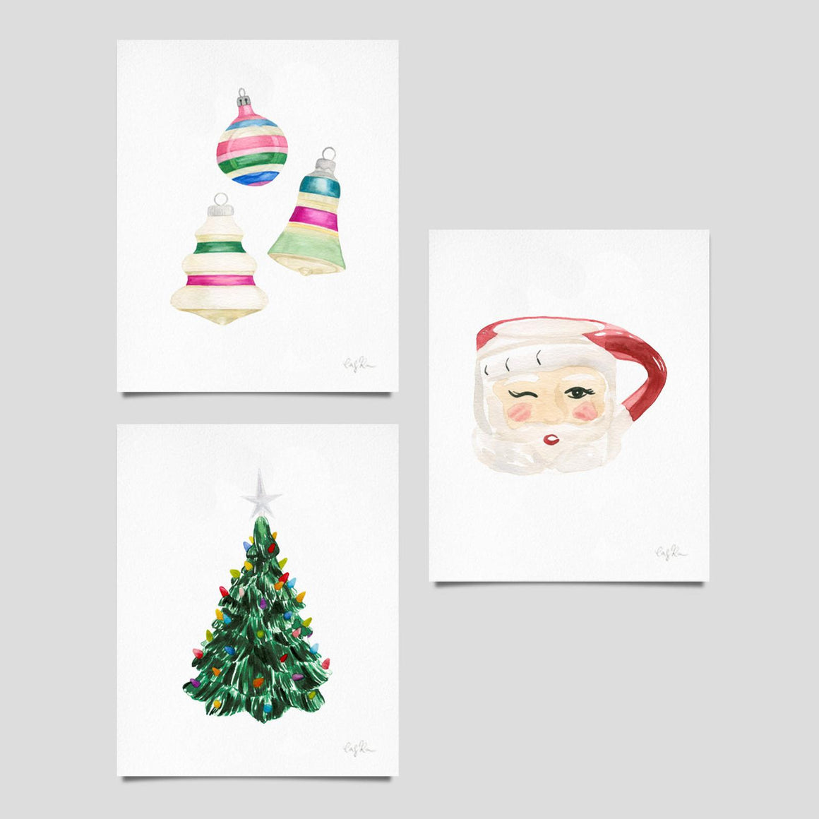 Set of 3 Vintage Christmas Watercolor Prints