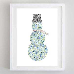 Snowman Floral Watercolor Print