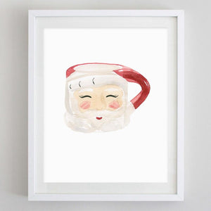 Vintage Santa Mug Watercolor Print