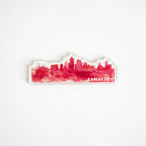 Kansas City Skyline Red Watercolor Magnet