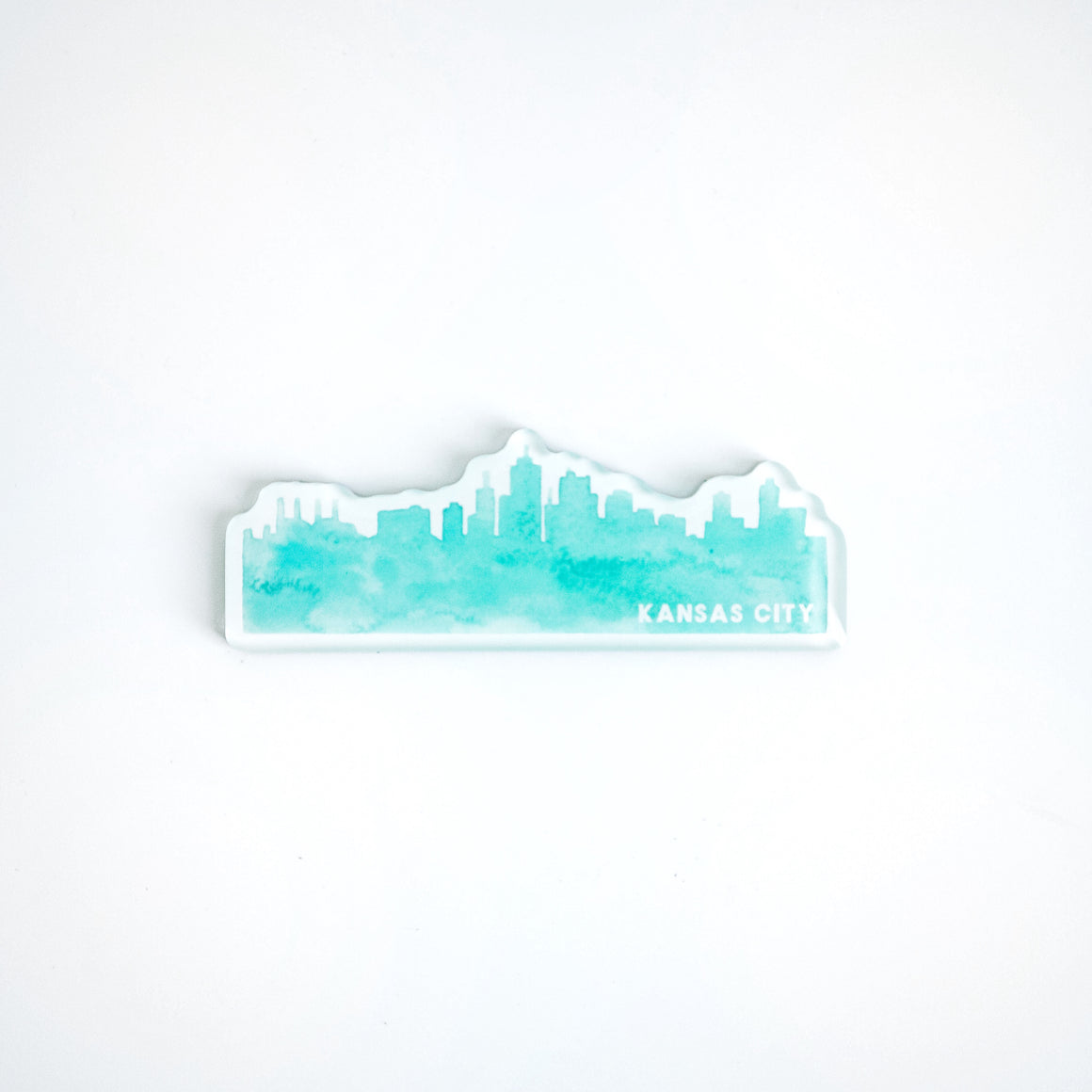 Kansas City Skyline Teal Watercolor Magnet