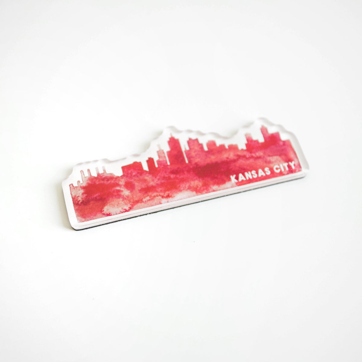 Kansas City Skyline Red Watercolor Magnet