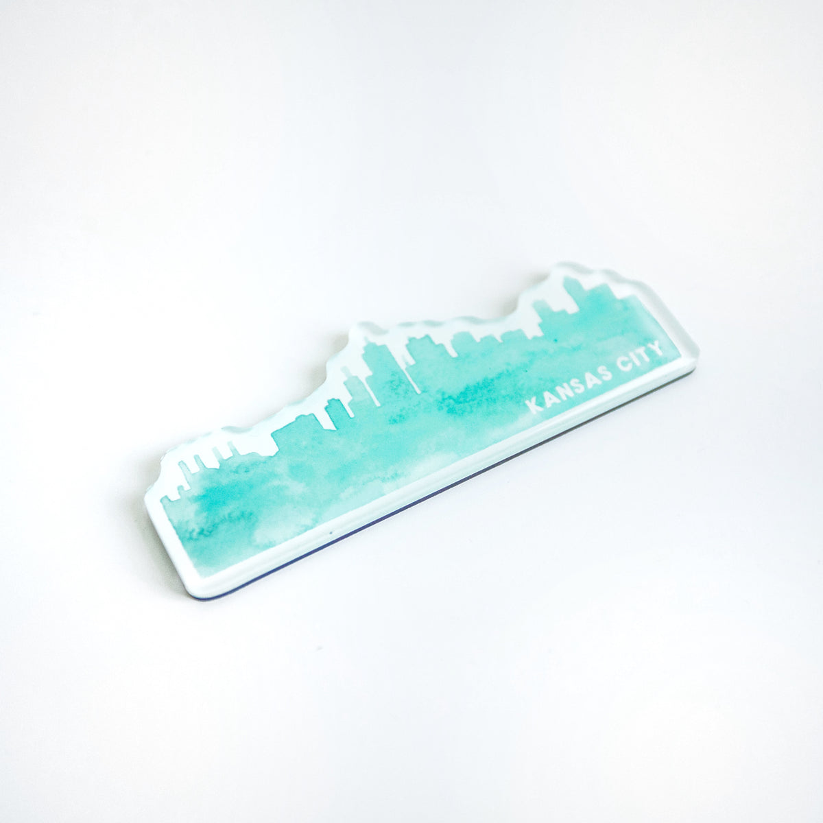 Kansas City Skyline Teal Watercolor Magnet