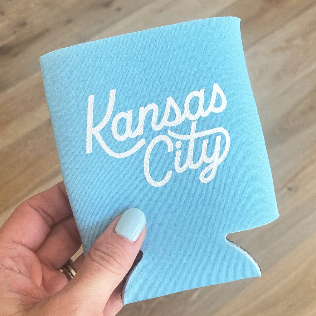 Kansas City Script Koozie Blue