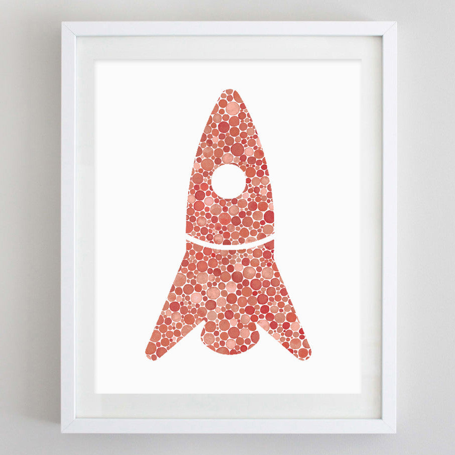 Rocket Ship Red Watercolor Print