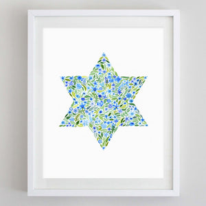 Star of David Floral Watercolor Print